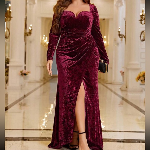 Luxe Plus Size Sweetheart Neck Wrap Hem Velvet Party Evening Formal Prom Dress - Picture 4 of 8